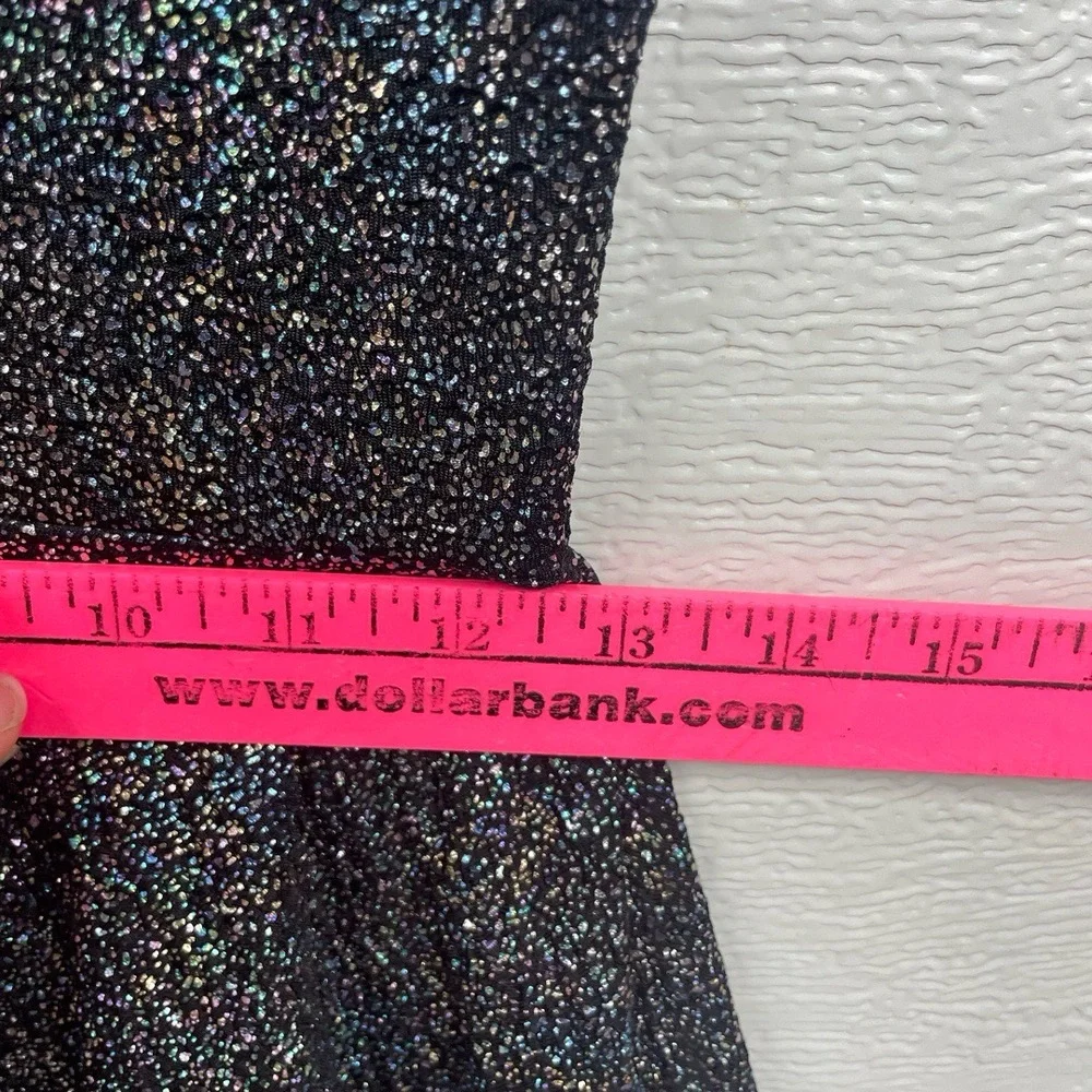 Bar III Black Metallic Shimmer V Neck Sparkly Stretch Party A Line Dress Petite